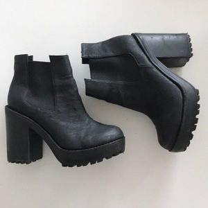 Chunky black platform booties